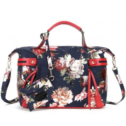 Floral Print Tote Handbag Elegant Colorful Purse Synthetic Leather Bags 35*13*29