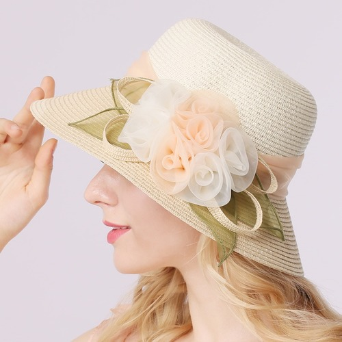 New Wide Brim Sun Hat Woman Straw Sun Cap Flower Sun Beach Outside Travel Cap