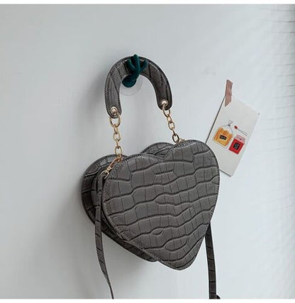 Heart Bag Stone Pattern Synthetic Leather Crossbody Small Shoulder Purse Handbag