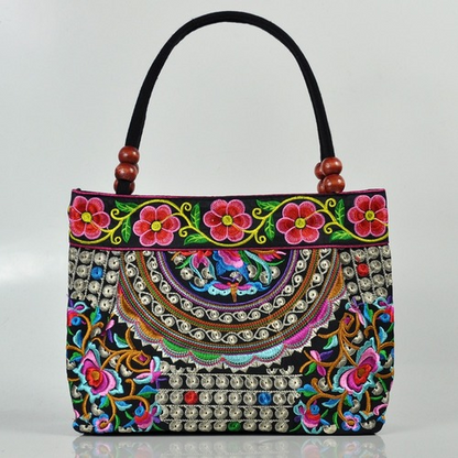 Women Shoulder Bags Embroidery Ethnic Flower Bohemia Retro Canvas Large Handbag