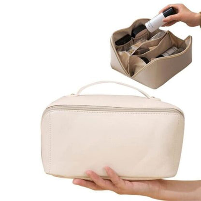 Large Capacity Travel Cosmetic Bag Organizer Makeup with Brushes Slots Dividers