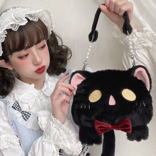 Cute Plush Bag Cat Shape Crossbody Bag Small Handbags Polyester Shoulder Purses