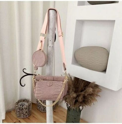 Vintage Shoulder Bag Wide Strap Crocodile Print Crossbody Bag 120CMChain Leather