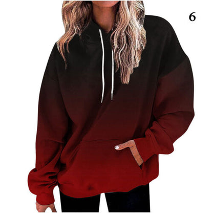 Womens 3D Gradient Hoodie Baggy Pullover Long Sleeve Tops Ladies Sweatshirt