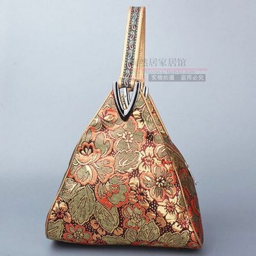 Flowers Embroidery Small Handbag Shopper Purse Triangle Bag Clutch 20*16*6 CM