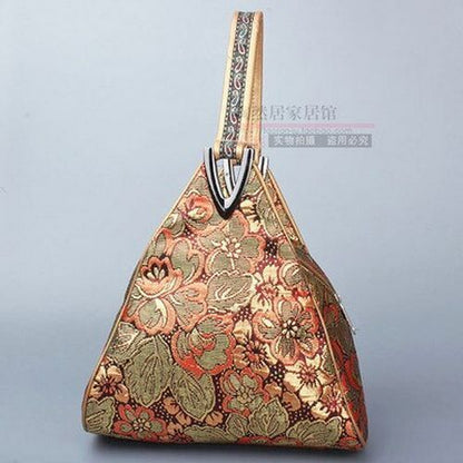 Flowers Embroidery Small Handbag Shopper Purse Triangle Bag Clutch 20*16*6 CM