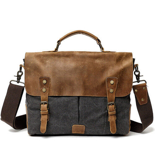 Retro Bag Canvas Leather Shoulder Messenger Portable Document Bag Knight Bag