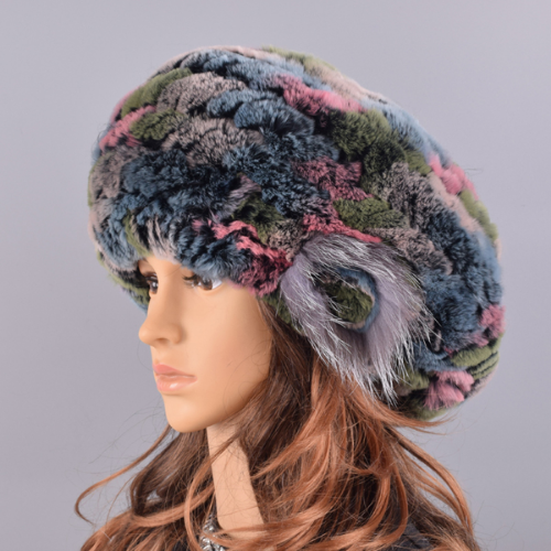 Berets Caps Women Rabbit Fur Hat Causal Warm Knitted Caps Outdoor Volume Hats