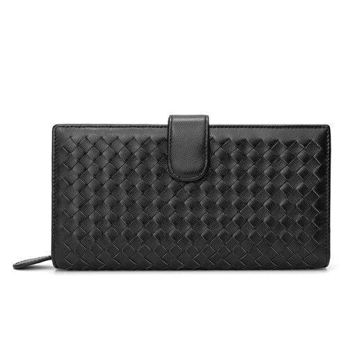 Sheep Leather Wallet Leather Woven Coin Purse Zipper Storage Bag 11*2*9.5 CM 1PC
