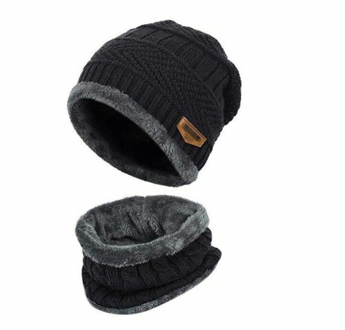 Winter Beanie Hat Scarf Set Soft Fleece Inner Lining Stretchy Knit Cap Elastic