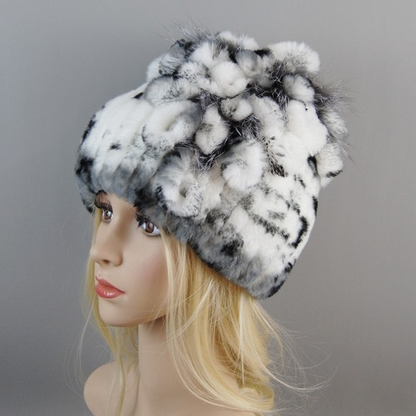 New Women Fur Hat Winter Handmade Rabbit Fur Cap Fur Headwear Warm Beanies Cap