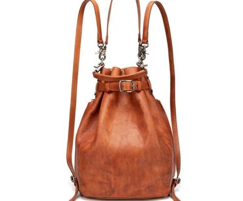 Genuine Leather Cow Skin Vintage Backpack Large Capacity Bucket Bag Handmade Bag