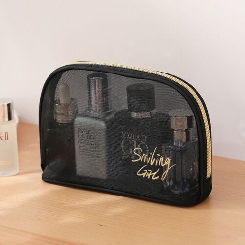 Black Mesh Cosmetic Bag Toiletry Makeup Transparent Traveling Brushes Organizer