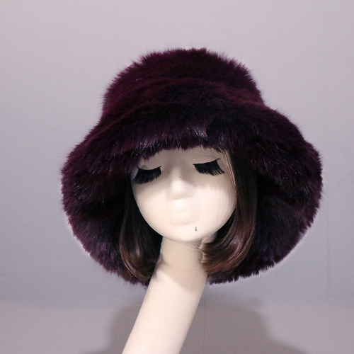 Warm Faux Fur Bucket Hats Women Outdoor Caps Fleece Cap Fluffy Ski Vacation Hat