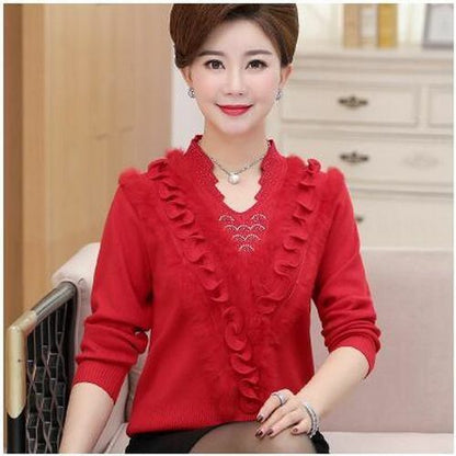 Women Sweater Cashmere Woolen Plus Size Embroidering Diamond - Studded Pullover