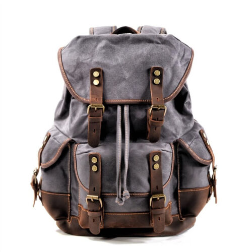 Military Retro Waterproof Oil Wax Canvas Backpack Large Capacity Man's Rucksack