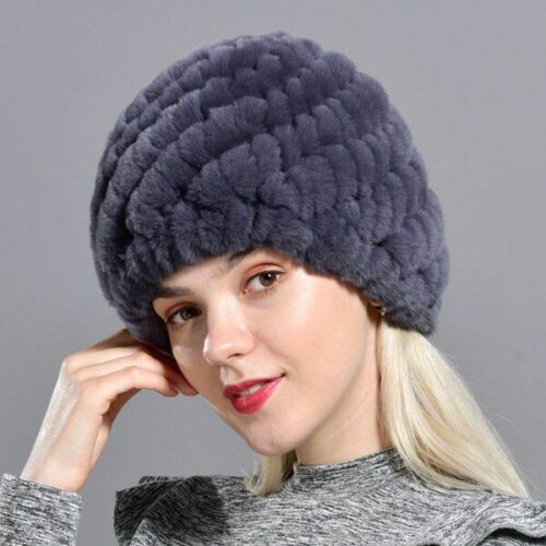 Fur Hats Rabbit Winter Womens Russian Real Knitted Cap Warm Beanie Fashion Solid
