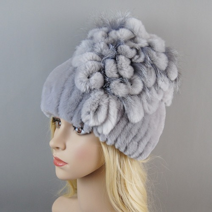 New Women Fur Hat Winter Handmade Rabbit Fur Cap Fur Headwear Warm Beanies Cap