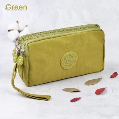 3 Zippers Purse Wallets Coin Cards Keys Money Bag Canvas Woman Handbags 15*9.5CM