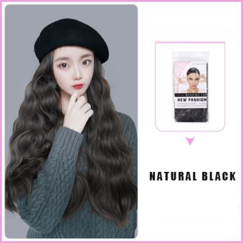 Women's Beret Wig Synthetic Long Wave Curly Hat Wig Hat One-piece Wig Keeps Warm