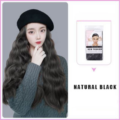 Women's Beret Wig Synthetic Long Wave Curly Hat Wig Hat One-piece Wig Keeps Warm