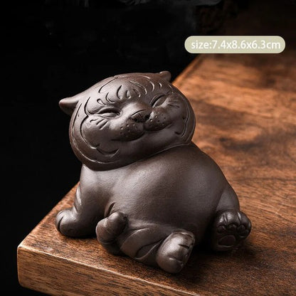 Purple Clay Tea Pet Handmade Sculpture Decor Tiger Statue Ornaments Tea Figurine