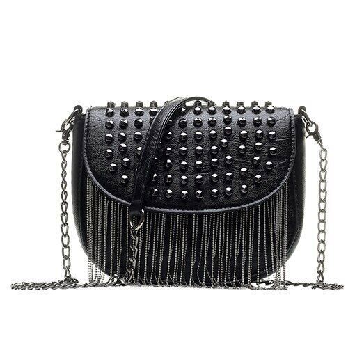 Women Bags Leather Shoulder Bags Sexy Shoulder Bag Lady Black Tassel Chains