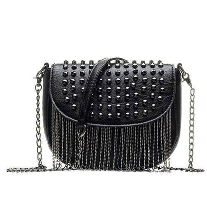 Women Bags Leather Shoulder Bags Sexy Shoulder Bag Lady Black Tassel Chains