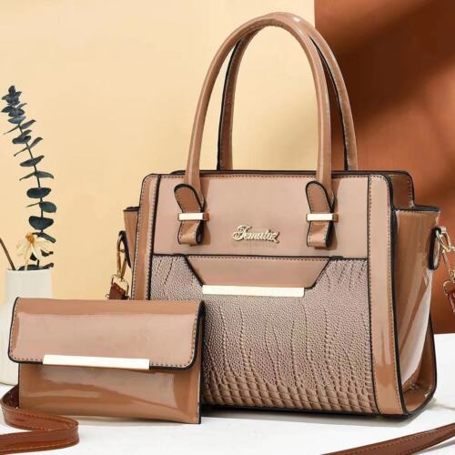 2 in1 Women Handbag PU Leather Messenger Shoulder Tote Purse Crossbody Bag Set