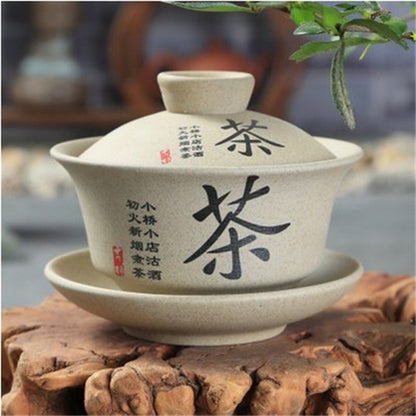 Pottery Gaiwan Floral Mountain-river Tureen Chinese Tea Cup Bowl Lid Saucer Cups