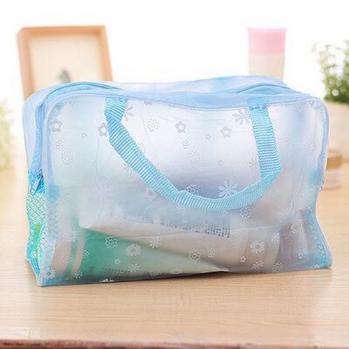 Flower Print Cosmetic Bag Transparent Makeup Pouch Case Travel Small Toiletry