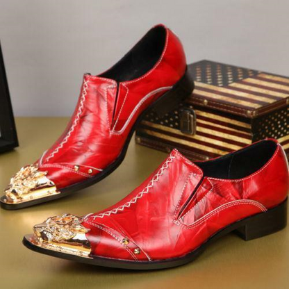 Stylish Mens Leather Slip On Dress Formal Metal Pointed Toe Nightclub Shoes Size