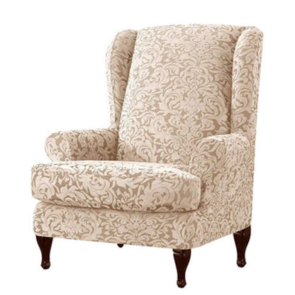 Wingback Chair Slipcover 2Piece Jacquard Damask Elastic Spandex Wing Chair Cover