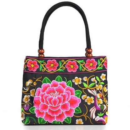 Women Shoulder Bags Embroidery Ethnic Flower Bohemia Retro Canvas Large Handbag