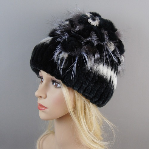 New Women Fur Hat Winter Handmade Rabbit Fur Cap Fur Headwear Warm Beanies Cap