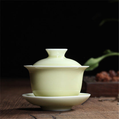 Real Longquan Celadon Gaiwan Porcelain Tea Bowl Lid Cup Saucer Covered Bowls New