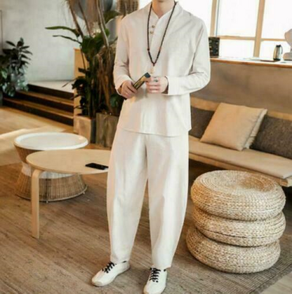 Chinese Mens Loose Harem Linen Cotton Bloomers Pants Coat Trousers Suits Casual