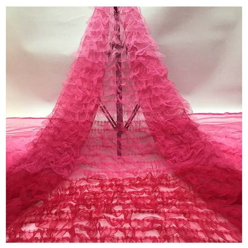 Ruffle Mesh Tulle Fabric DIY Lace Bridal Dress Gown Sewing Crafts Gradient Color