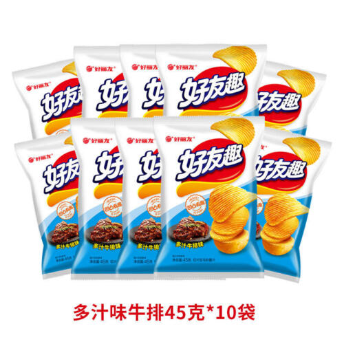 好丽友好友趣薯片45克*10袋 韩国泡菜土豆薯条膨化有趣零食 Hao Li you Hao you qu potato chips