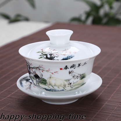 200ml Chinese porcelain gaiwan under glaze print China tureen tea bowl & sau