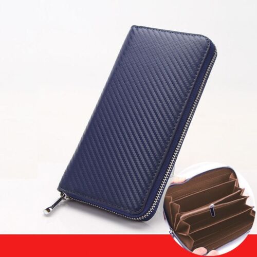 Wallet Carbon Fiber Microfiber Purse Cards Waterproof Non-Slip Long Zippered Bag