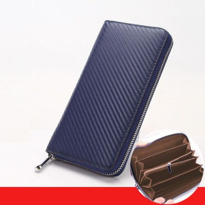 Wallet Carbon Fiber Microfiber Purse Cards Waterproof Non-Slip Long Zippered Bag
