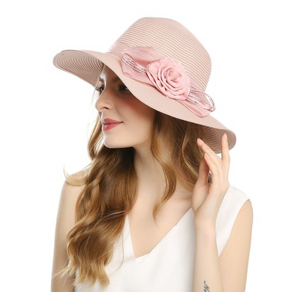 Yarn Hat Women Big Bow Feather Flower Sun Protect Hat Elegant Wedding Sea Beach