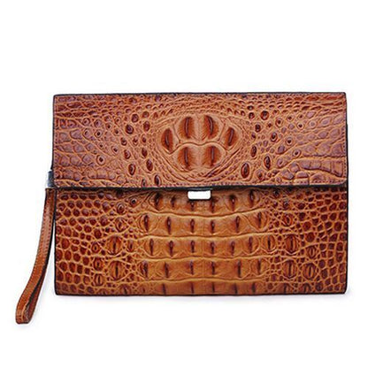 Crocodile Pattern Genuine Cow Leather Envelope Bag Men Clutch Wristlets Bag Men