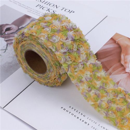 Party Decoration 5Yards DIY Rose Lace Fabric 3D Chiffon Flower Embroidered Decor