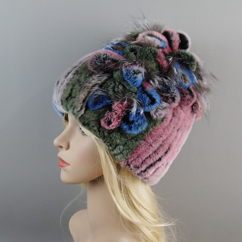 New Women Fur Hat Winter Handmade Rabbit Fur Cap Fur Headwear Warm Beanies Cap