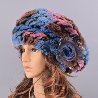 Berets Caps Women Rabbit Fur Hat Causal Warm Knitted Caps Outdoor Volume Hats