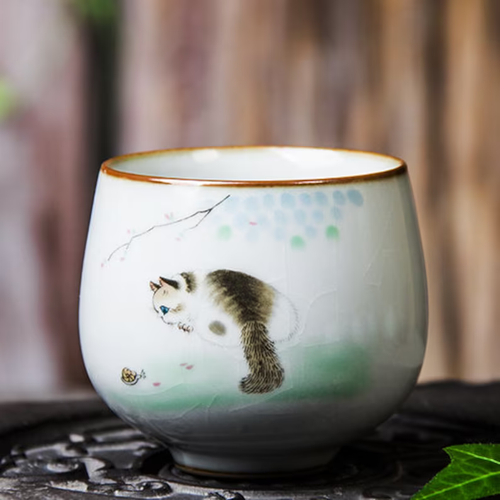 Embersceramic Ceramic Tea Cup Lovely Cat Chinese Kung Fu Cup 100ml