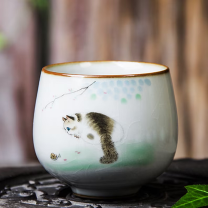 Embersceramic Ceramic Tea Cup Lovely Cat Chinese Kung Fu Cup 100ml