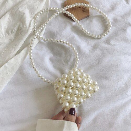 Pearl Beaded Shoulder Bag Party Handbag Small Black Pearl Crossbody 10*4*8 CM